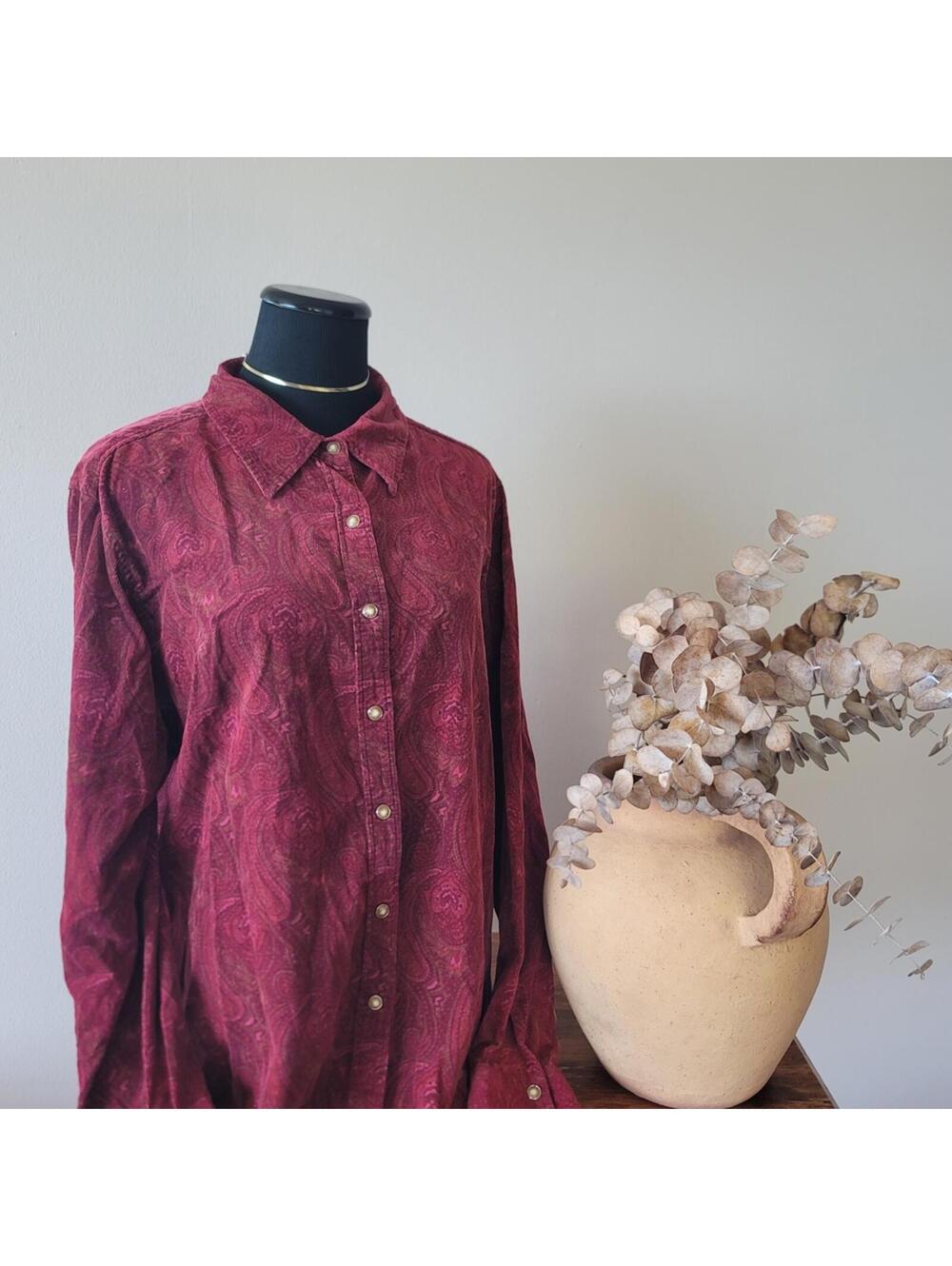 St. John's Bay Burgundy Corduroy Paisley Shirt Cotton Sz XL